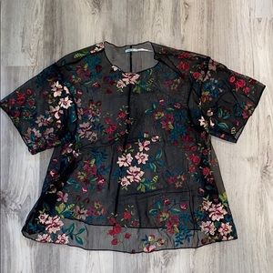 Women’s black floral mesh top